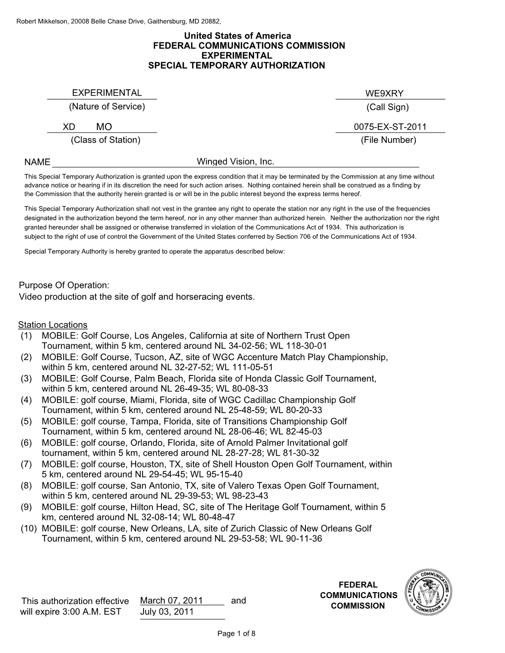 0075-Ex-St-2011 Xd Federal Communications Commission