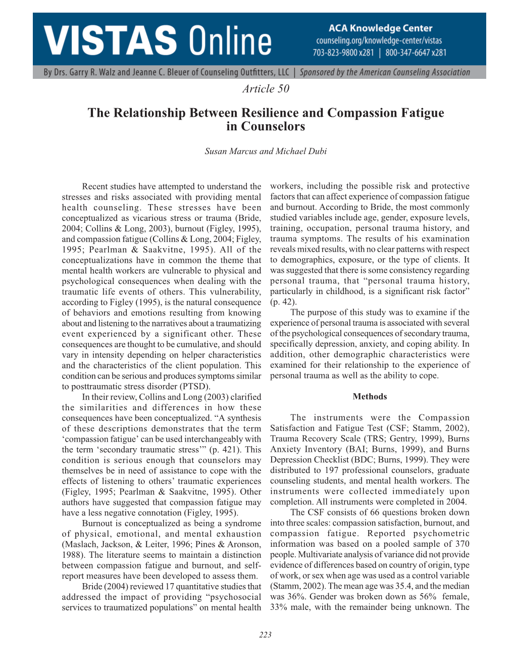The Relationship Between Resilience and Compassion Fatigue in Counselors