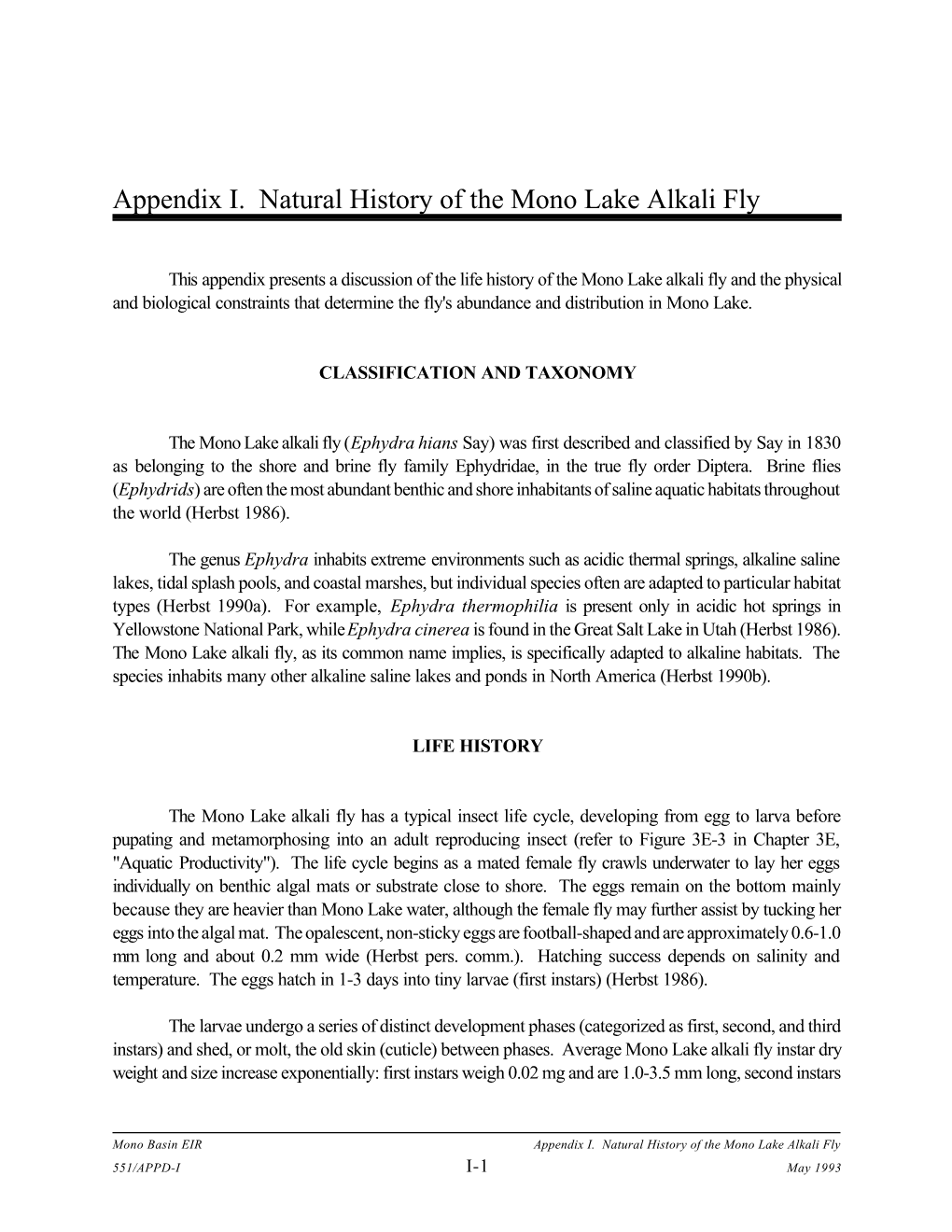 Appendix I. Natural History of the Mono Lake Alkali Fly