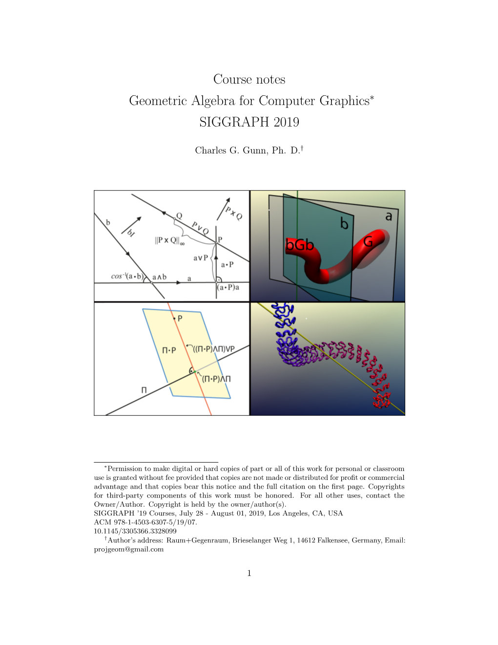 Course Notes Geometric Algebra for Computer Graphics∗ SIGGRAPH 2019