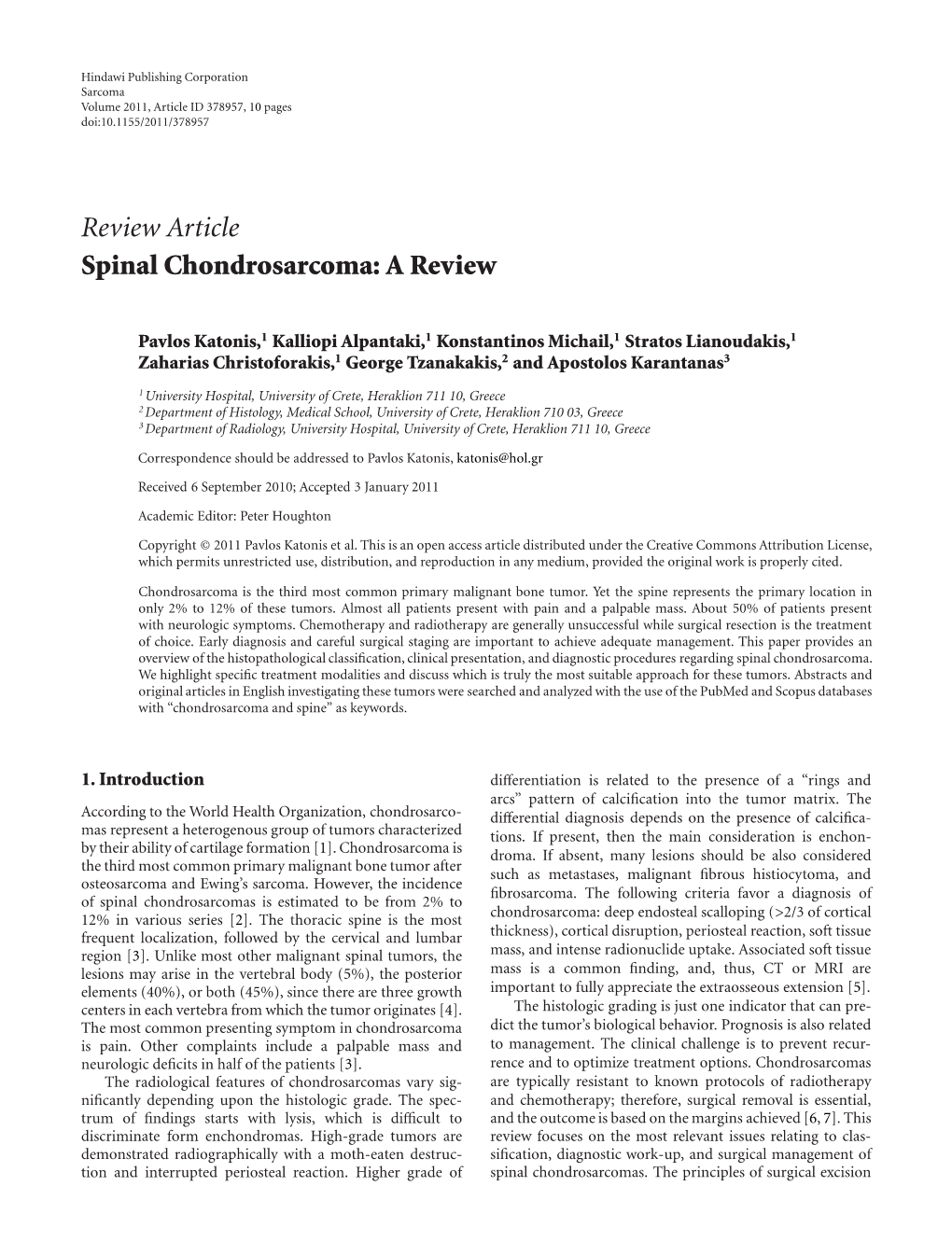 Review Article Spinal Chondrosarcoma: a Review