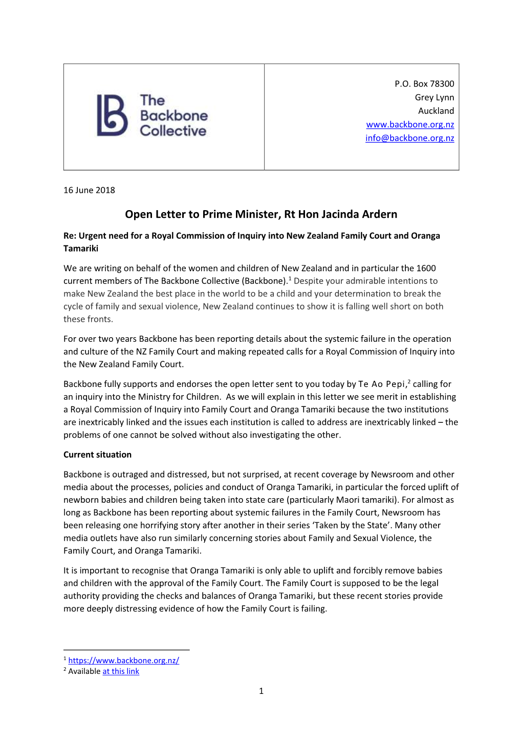 Open Letter to Prime Minister, Rt Hon Jacinda Ardern