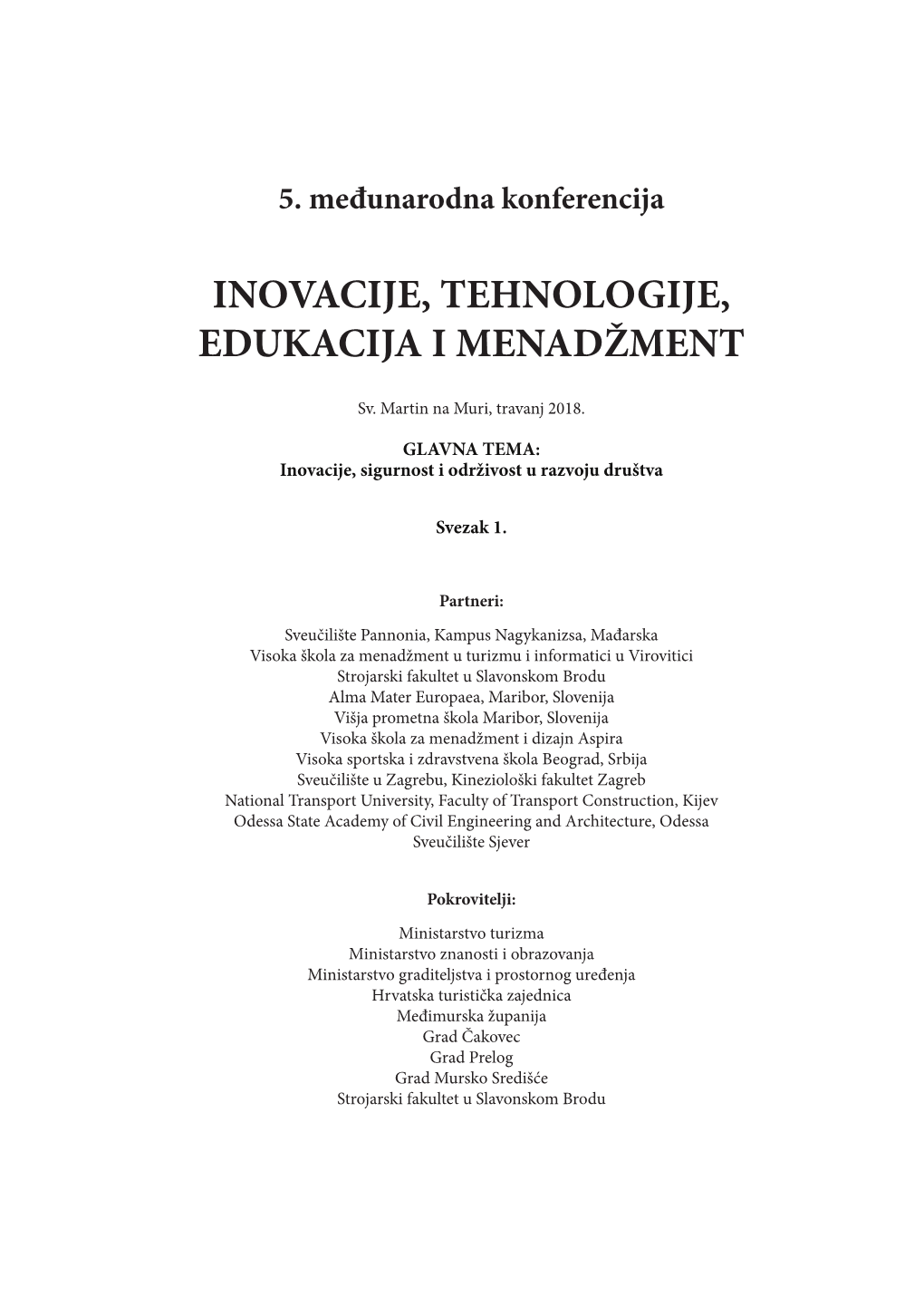 Inovacije, Tehnologije, Edukacija I Menadžment