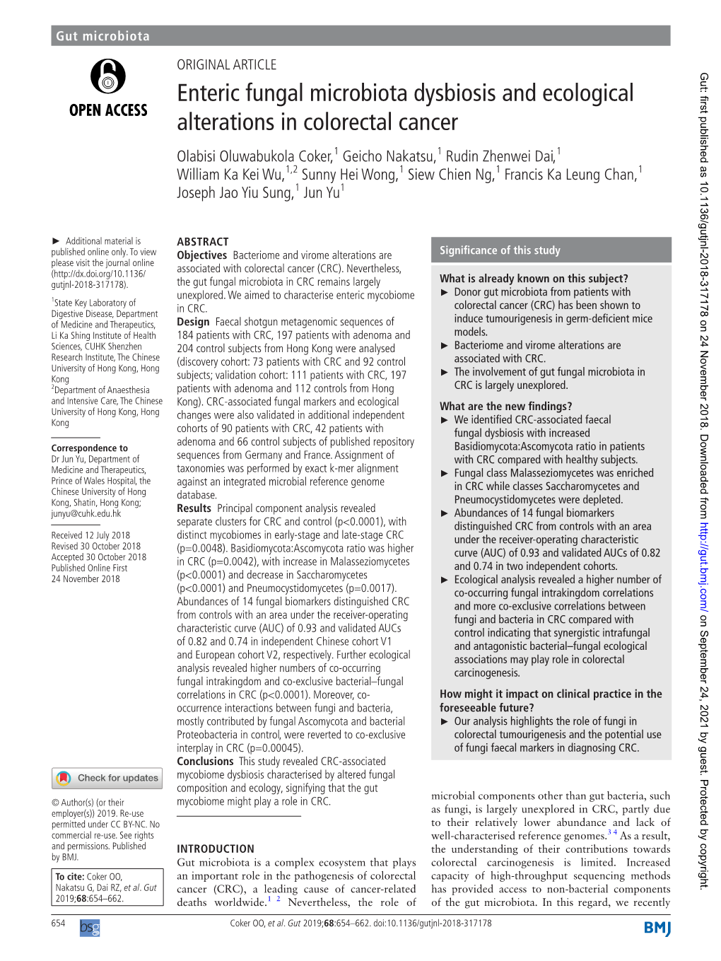 Enteric Fungal Microbiota Dysbiosis and Ecological Alterations In