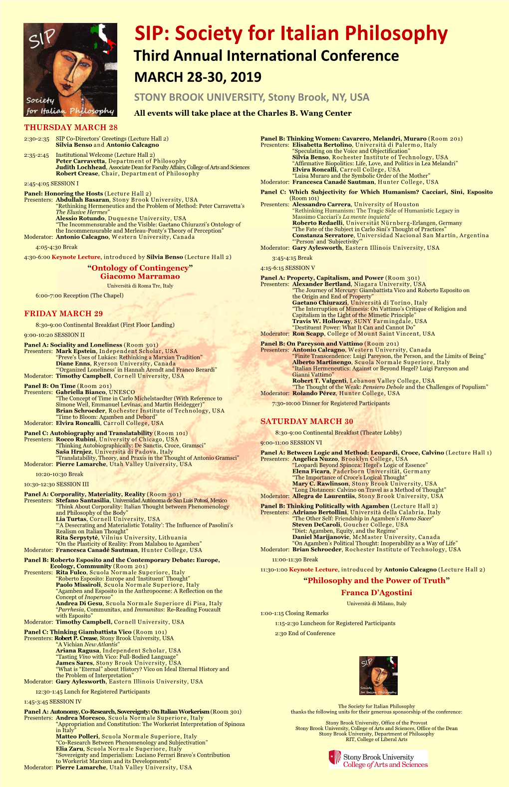 SIP: Society for Italian Philosophy Third Annual International Conference MARCH 28-30, 2019
