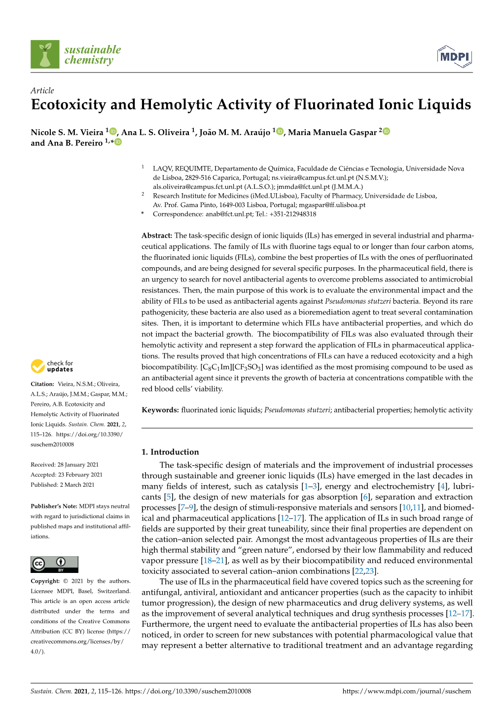 Ecotoxicity and Hemolytic Activity of Fluorinated Ionic Liquids