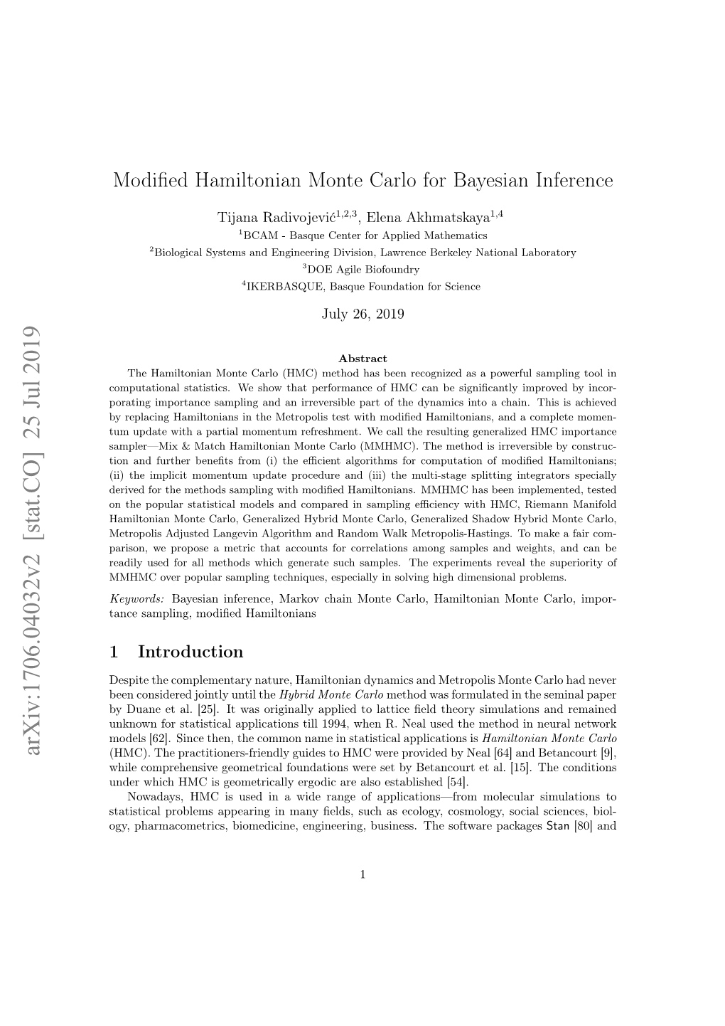 Modified Hamiltonian Monte Carlo for Bayesian Inference