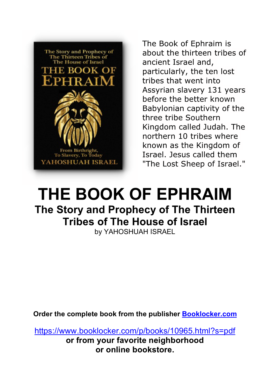 [PDF] the BOOK of EPHRAIM:The Story and Prophecy of the Thirteen Tribes of the House