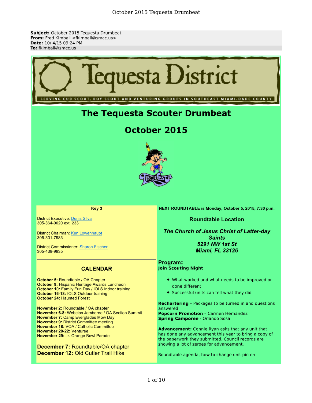 The Tequesta Scouter Drumbeat October 2015