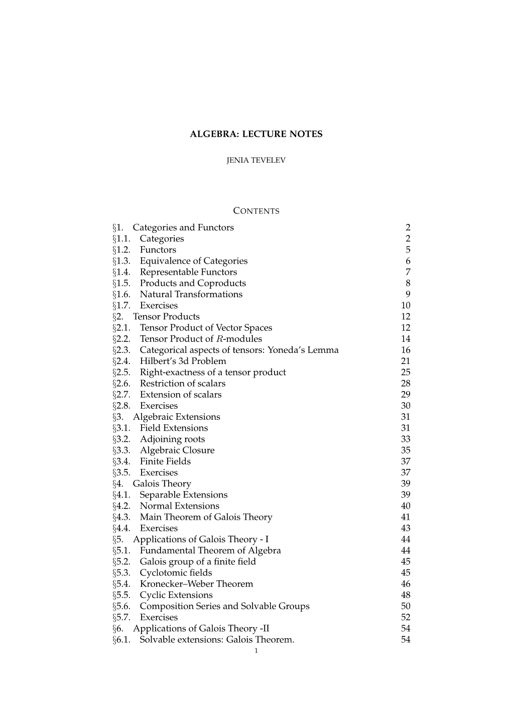 ALGEBRA: LECTURE NOTES §1. Categories and Functors 2 §1.1