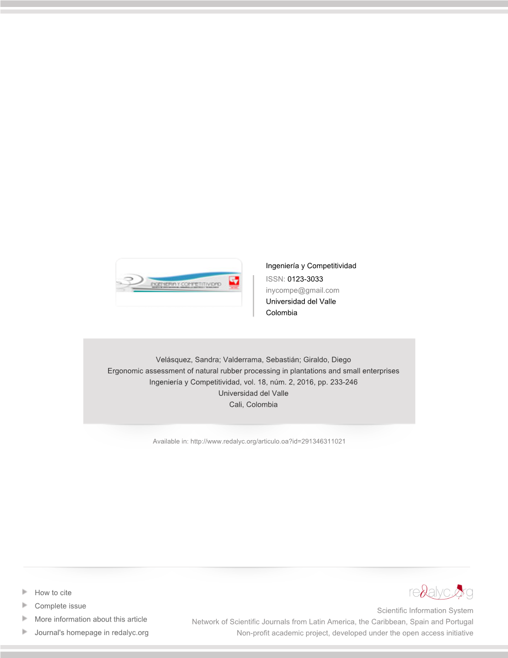 Redalyc.Ergonomic Assessment of Natural Rubber Processing In