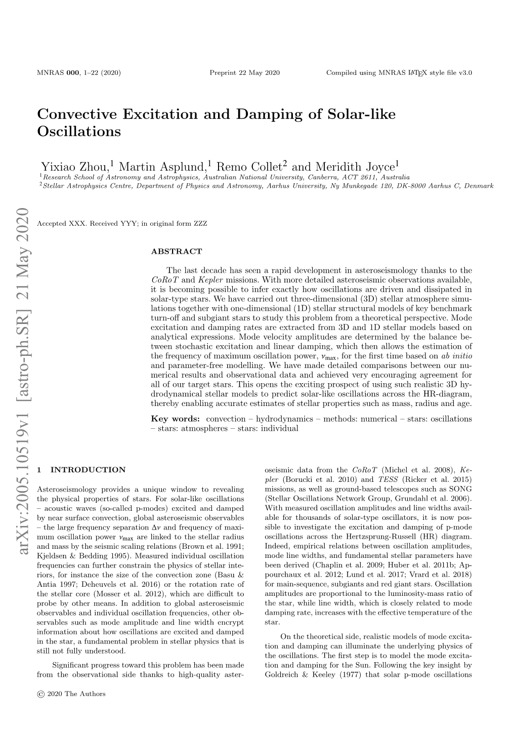 Convective Excitation and Damping of Solar-Like Oscillations