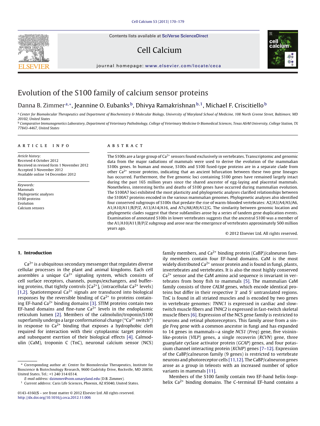 Zimmer Cell Calcium 2013 Mammalian S100 Evolution.Pdf