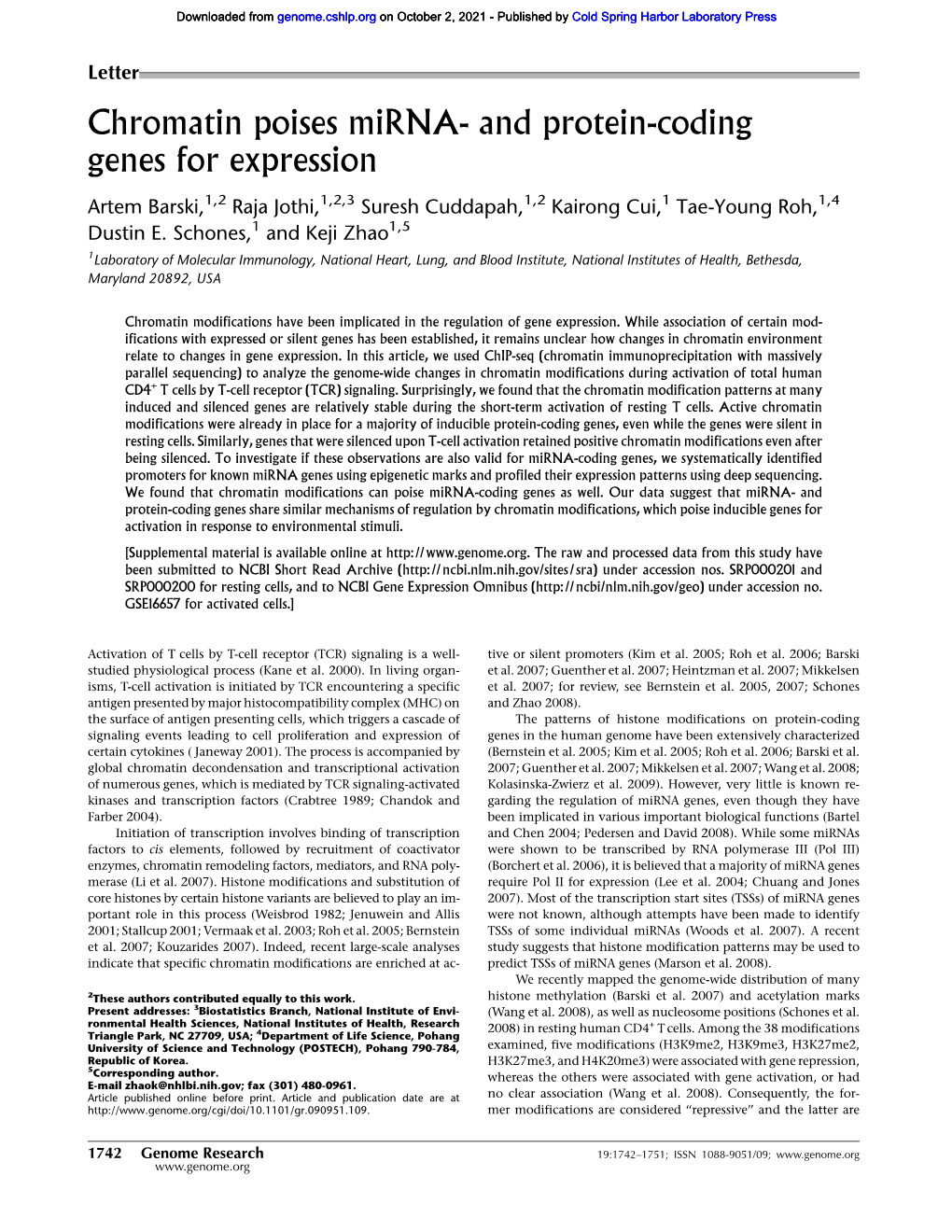 Chromatin Poises Mirna- and Protein-Coding Genes for Expression