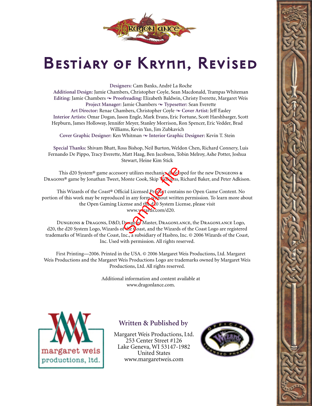 Bestiary of Krynn, Revised