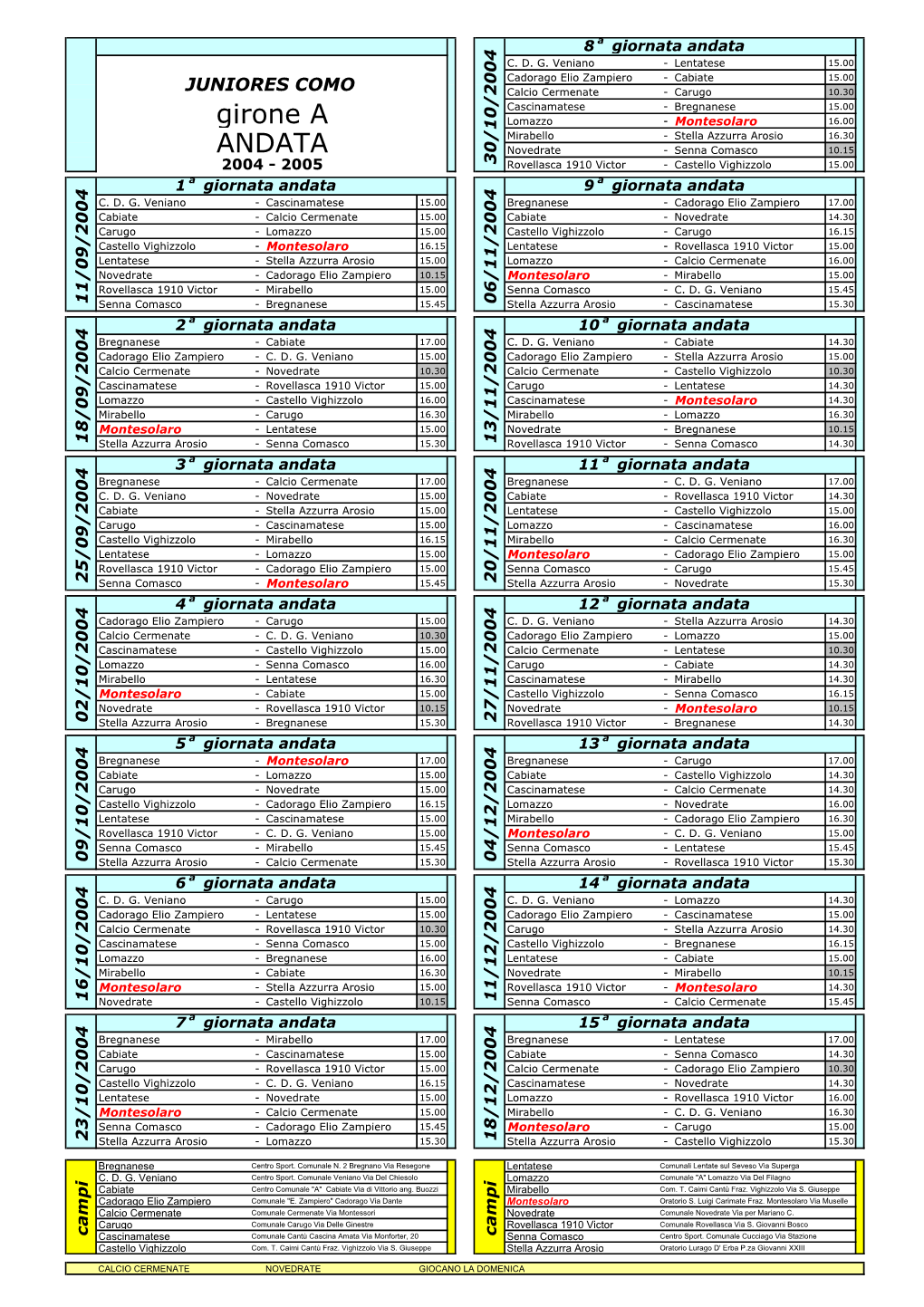 Girone a ANDATA