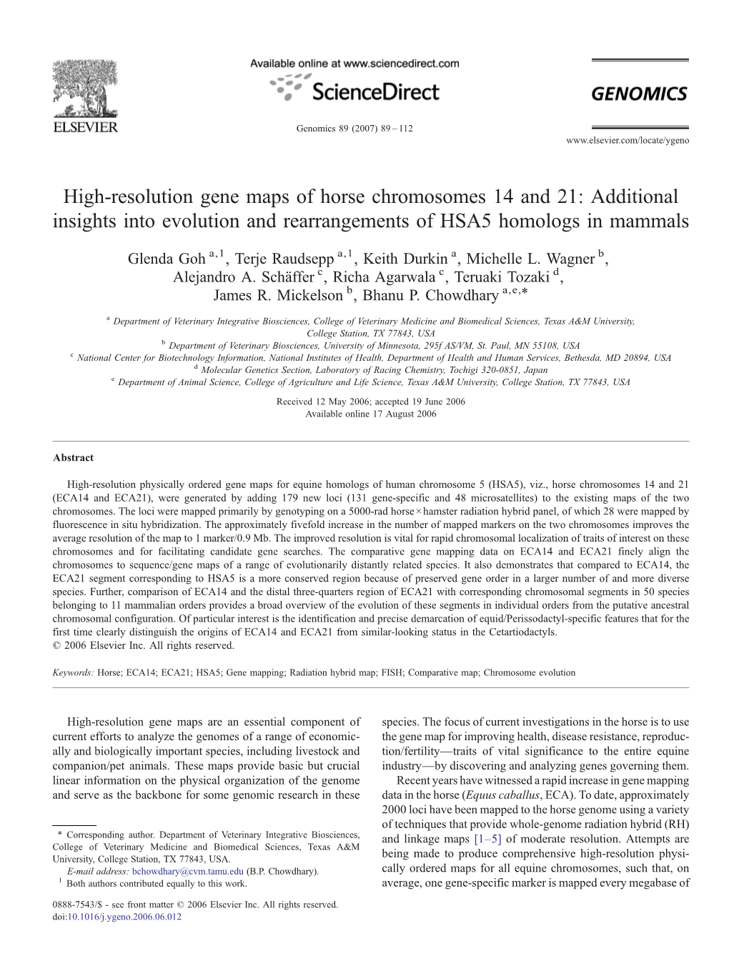 High-Resolution Gene Maps of Horse Chromosomes 14 and 21: Additional Insights Into Evolution and Rearrangements of HSA5 Homologs in Mammals