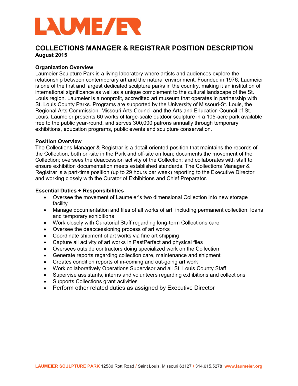 Collections Manager & Registrar Position