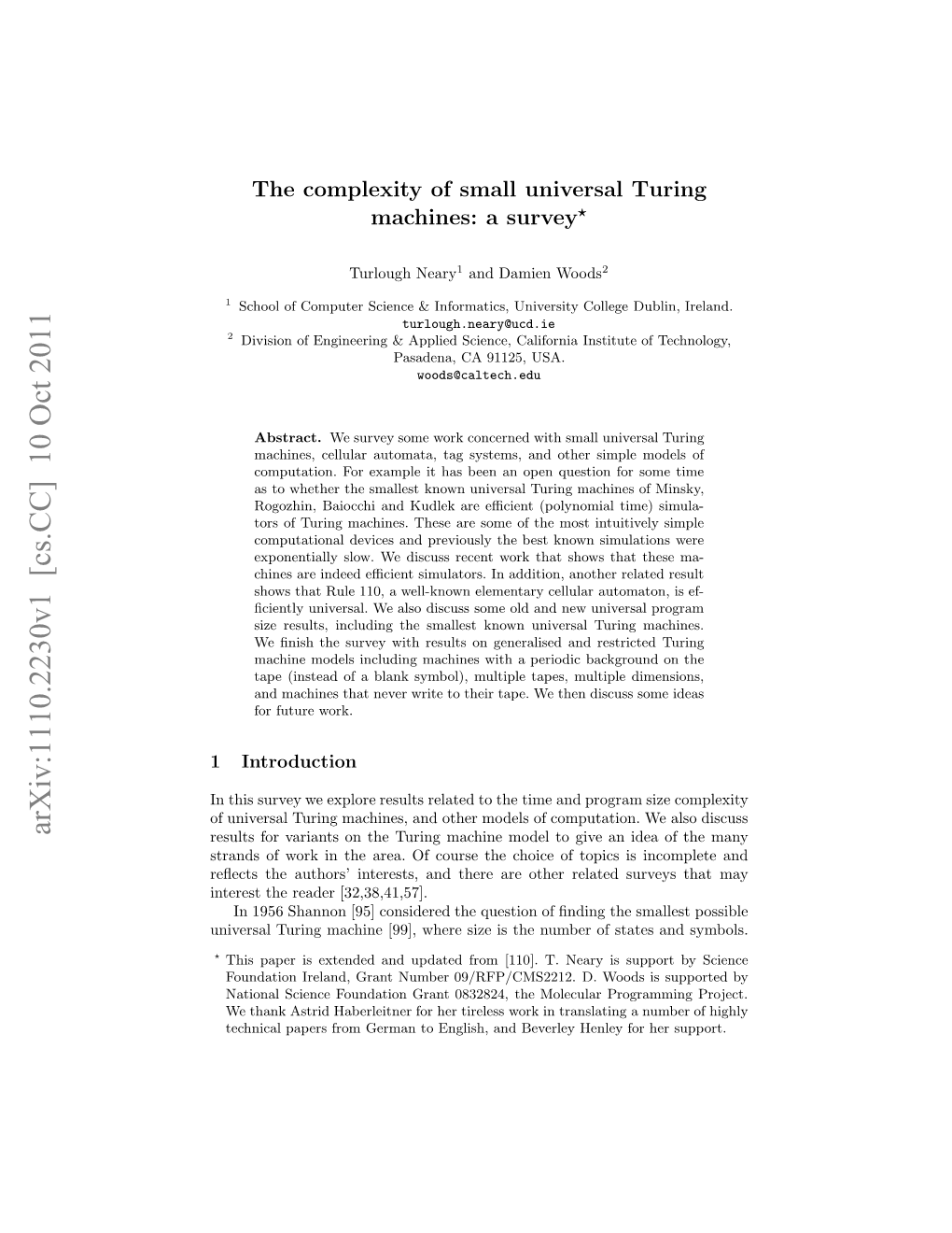 Complexity of Small Universal Turing Machines: a Survey