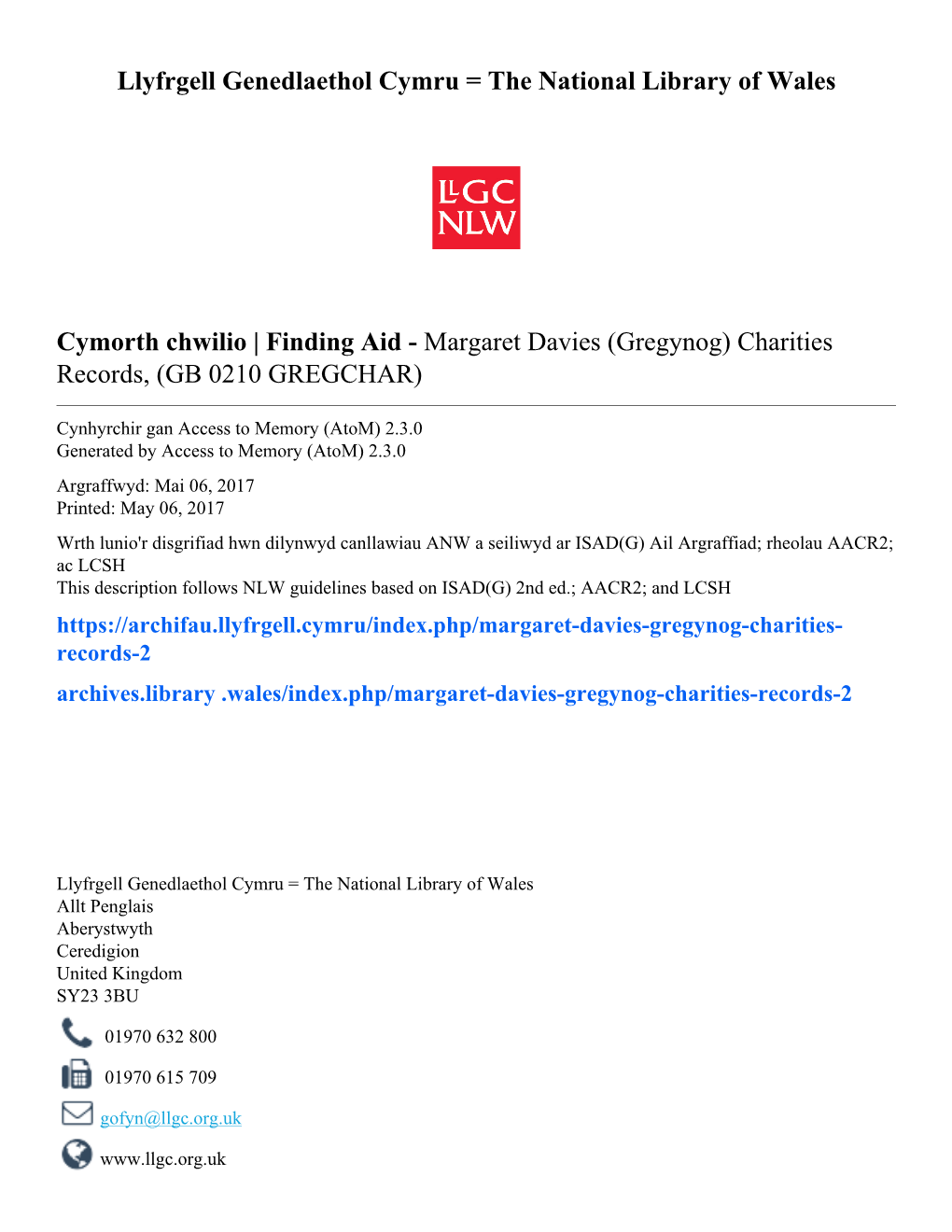 Margaret Davies (Gregynog) Charities Records, (GB 0210 GREGCHAR)