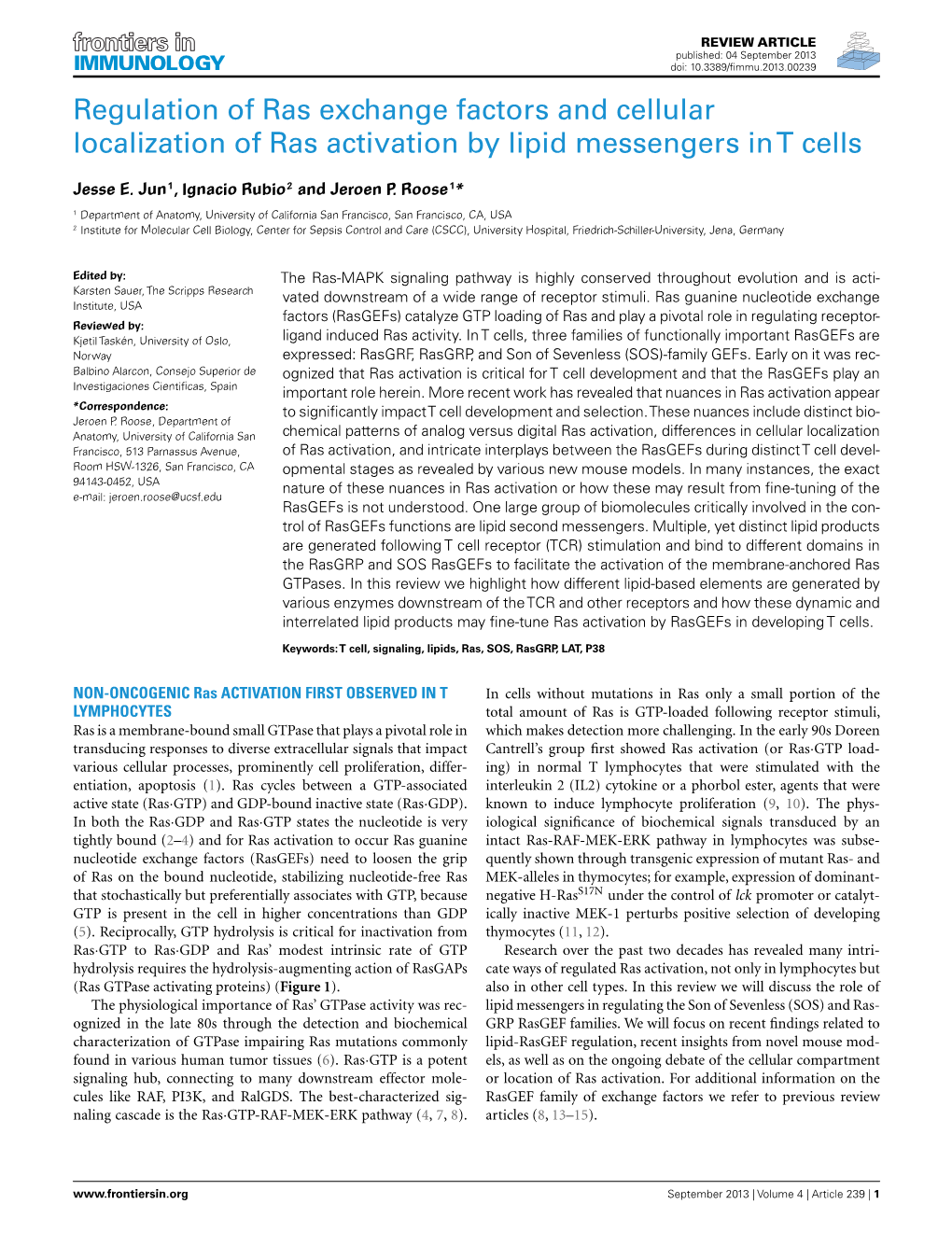 Regulation of Ras Exchange Factors and Cellular Localization of Ras Activation by Lipid Messengers Int Cells