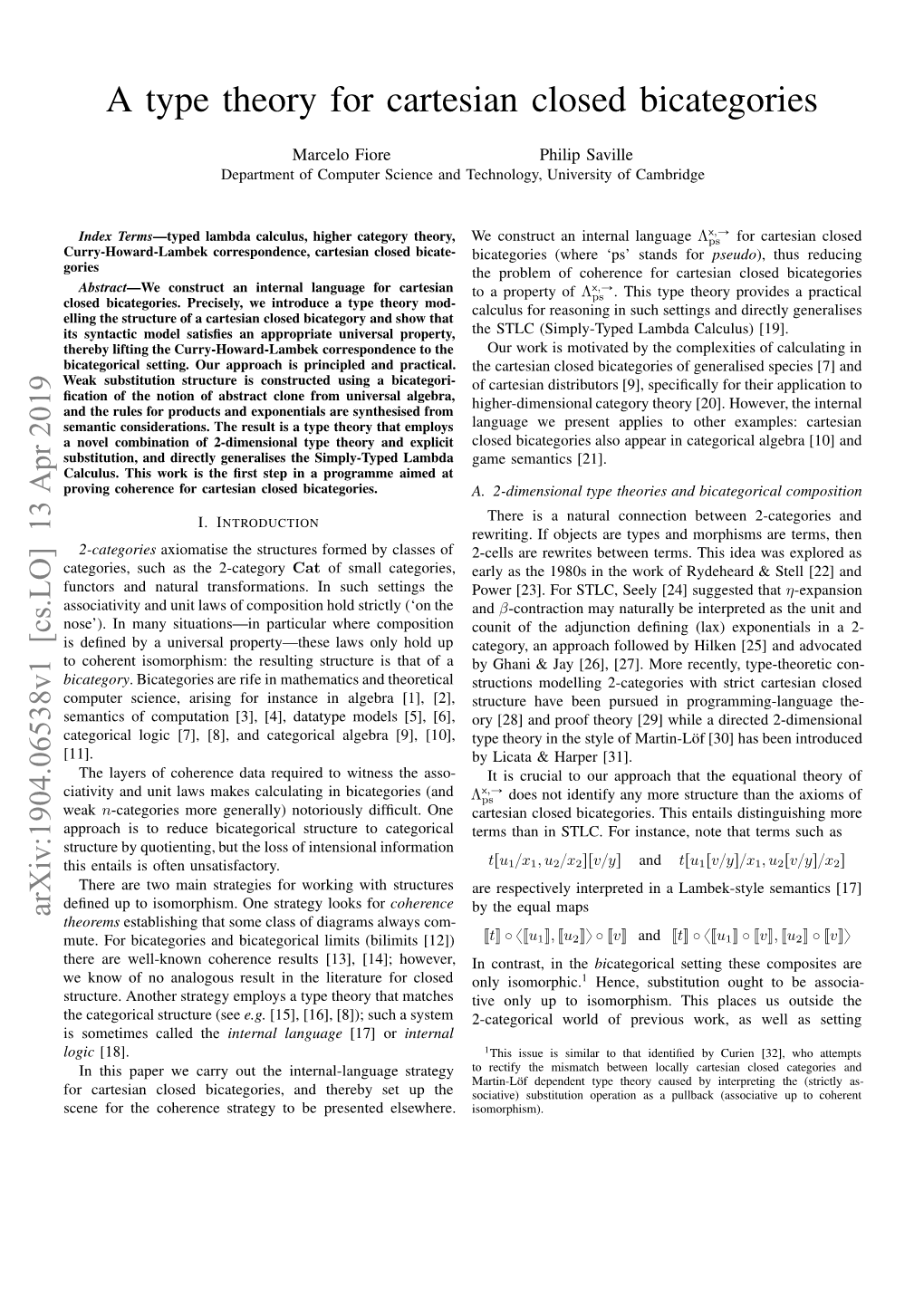 A Type Theory for Cartesian Closed Bicategories