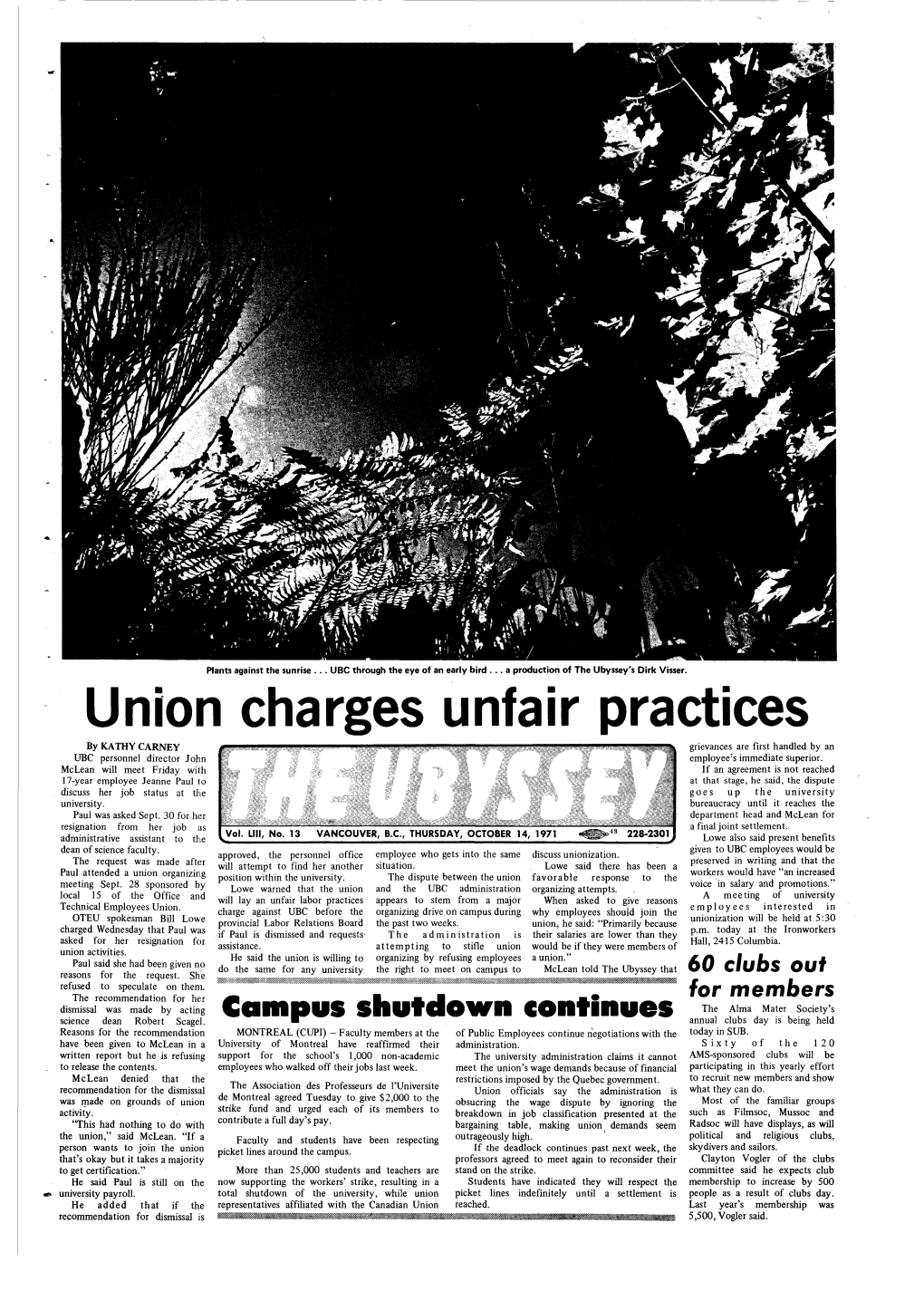 Union Charges Unfair Practices by KATHY CARNEY Grievances Are First Handled by an UBC Personnel Director John Employee's Immediate Superior