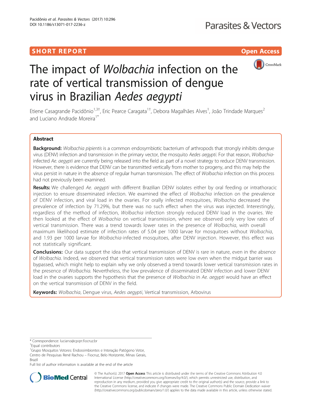 The Impact of Wolbachia Infection on the Rate of Vertical Transmission Of