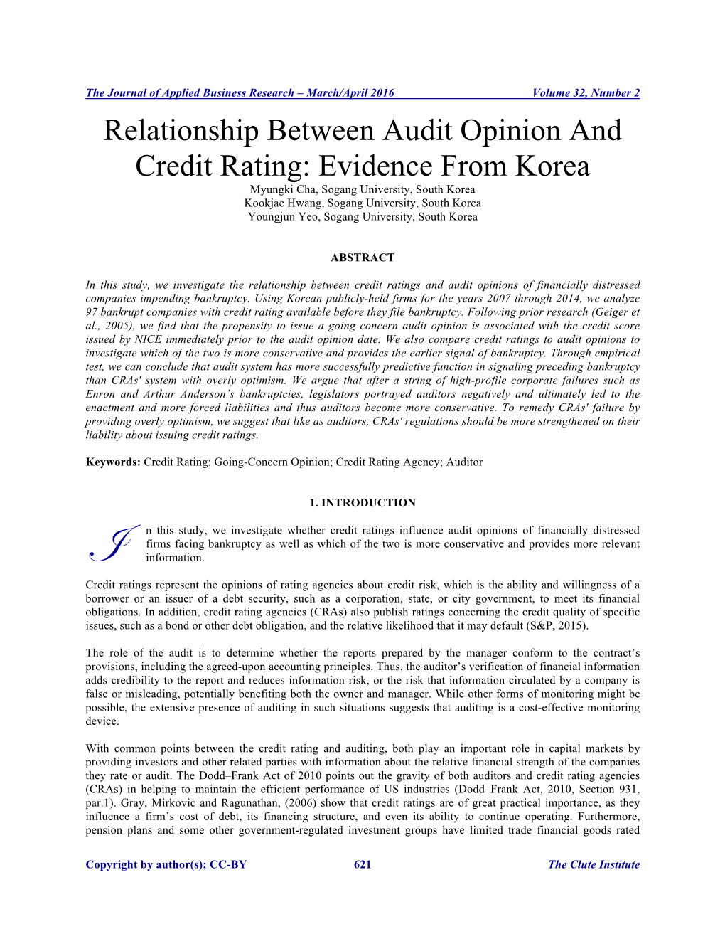 Relationship Between Audit Opinion and Credit Rating