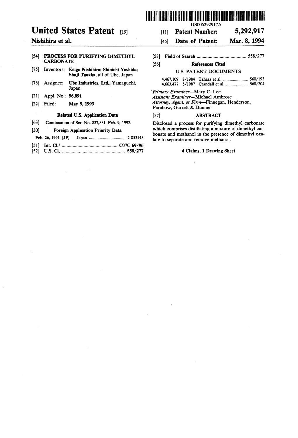 ||||||||||||III USOO5292.917A United States Patent (19) (1) Patent Number: 5,292,917 Nishihira Et Al