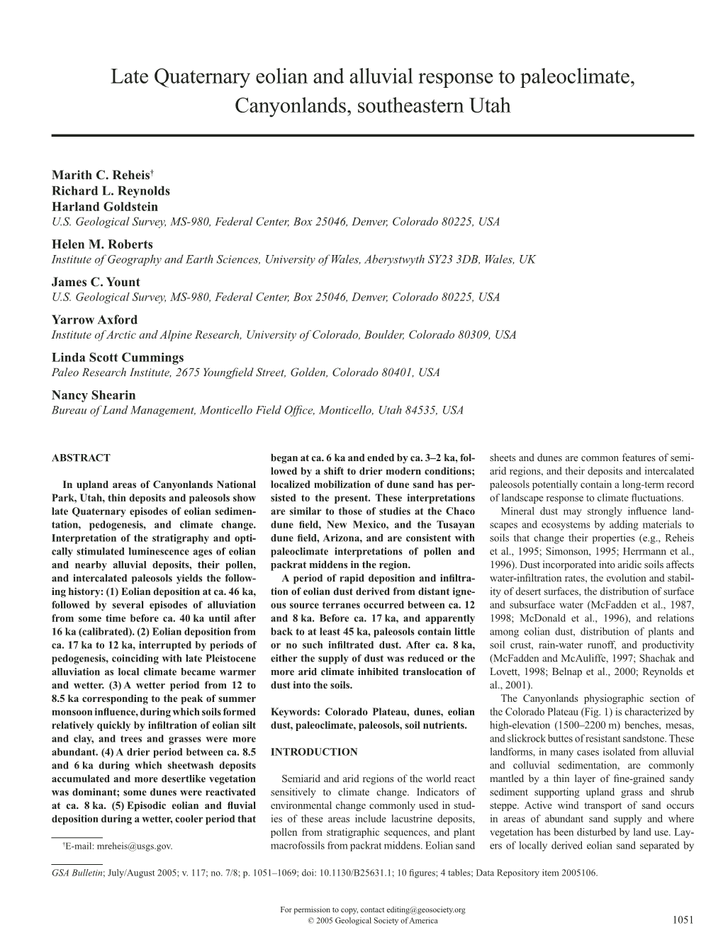 Late Quaternary Eolian and Alluvial Response to Paleoclimate, Canyonlands, Southeastern Utah