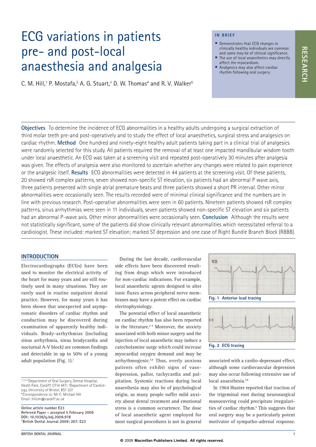 ECG Variations in Patients Pre- and Post-Local Anaesthesia and Analgesia