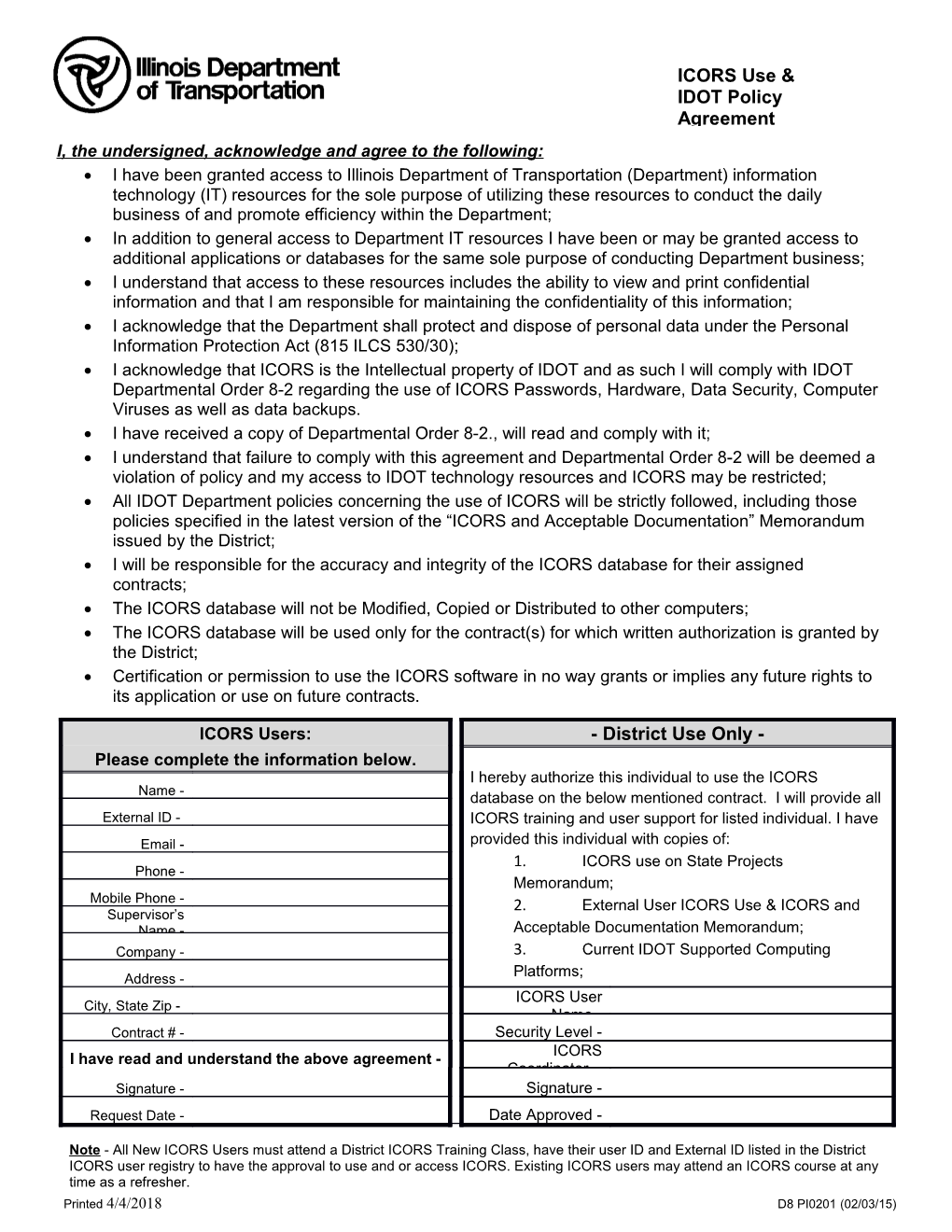 ICORS Use and IDOT Policy Agreement