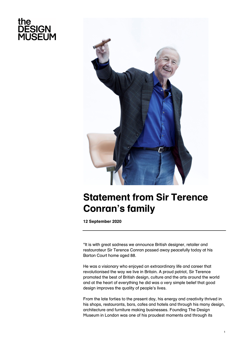 Statement from Sir Terence Conran's Family