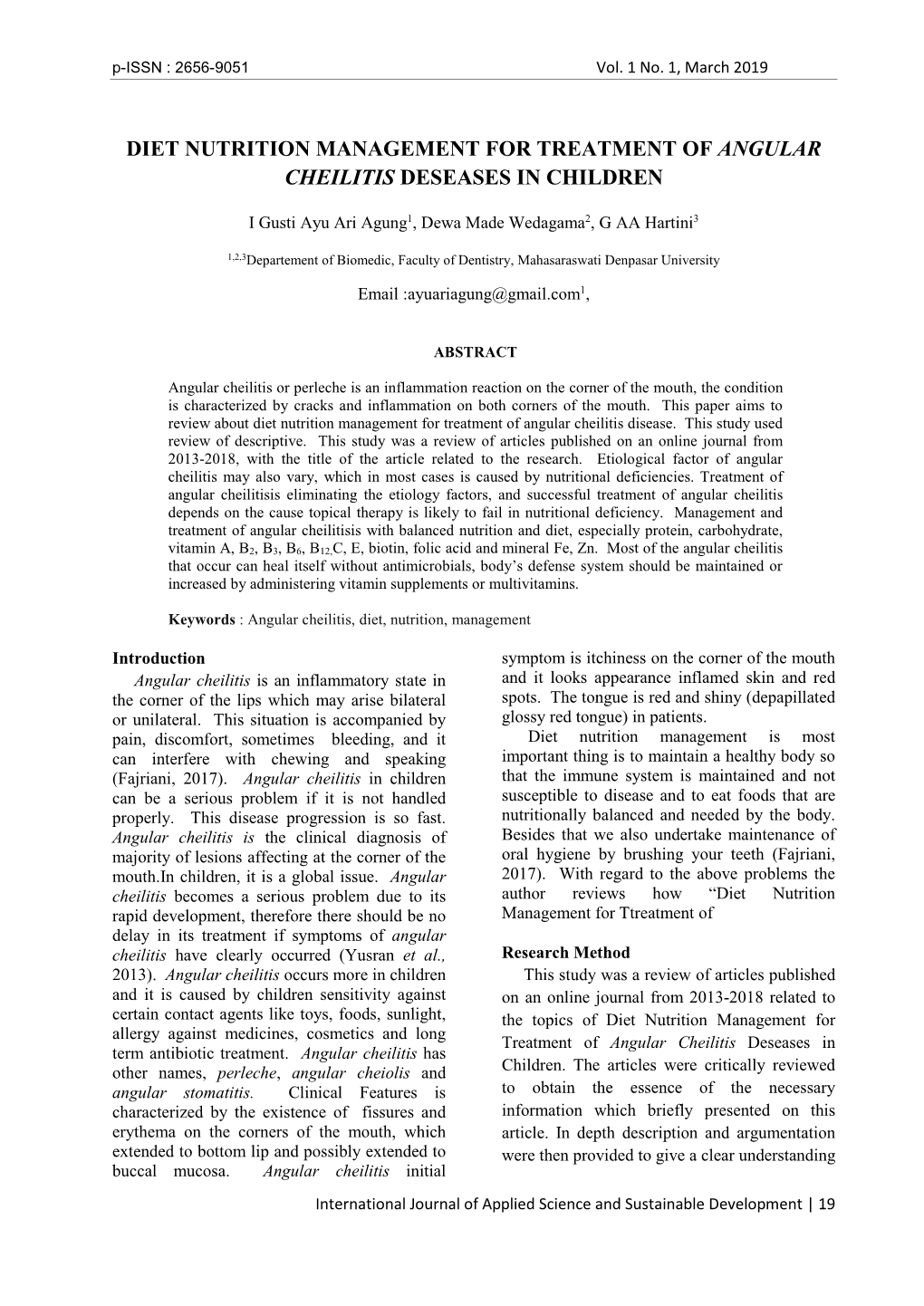 Diet Nutrition Management for Treatment of Angular Cheilitis Deseases in Children