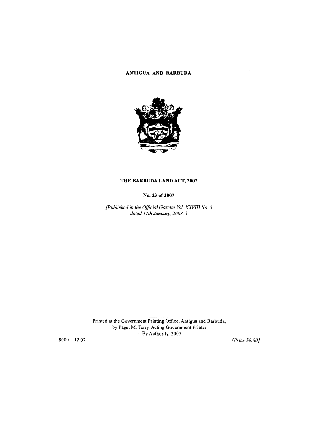 Barbuda Land Act 2007