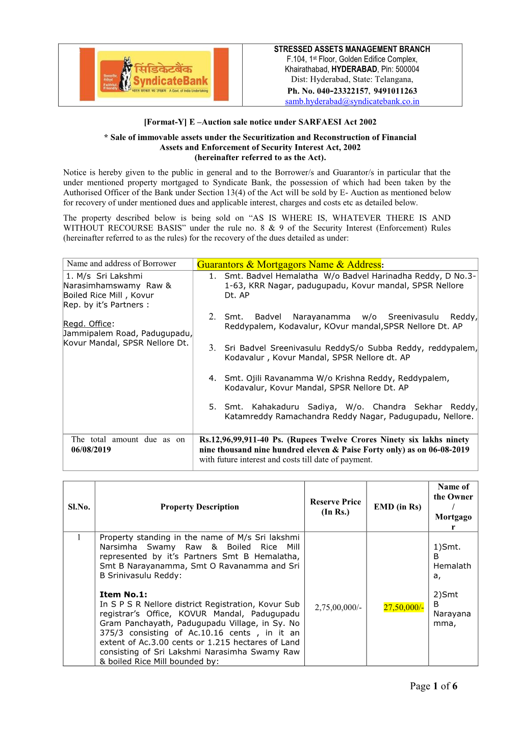 Of 6 Guarantors & Mortgagors Name & Address