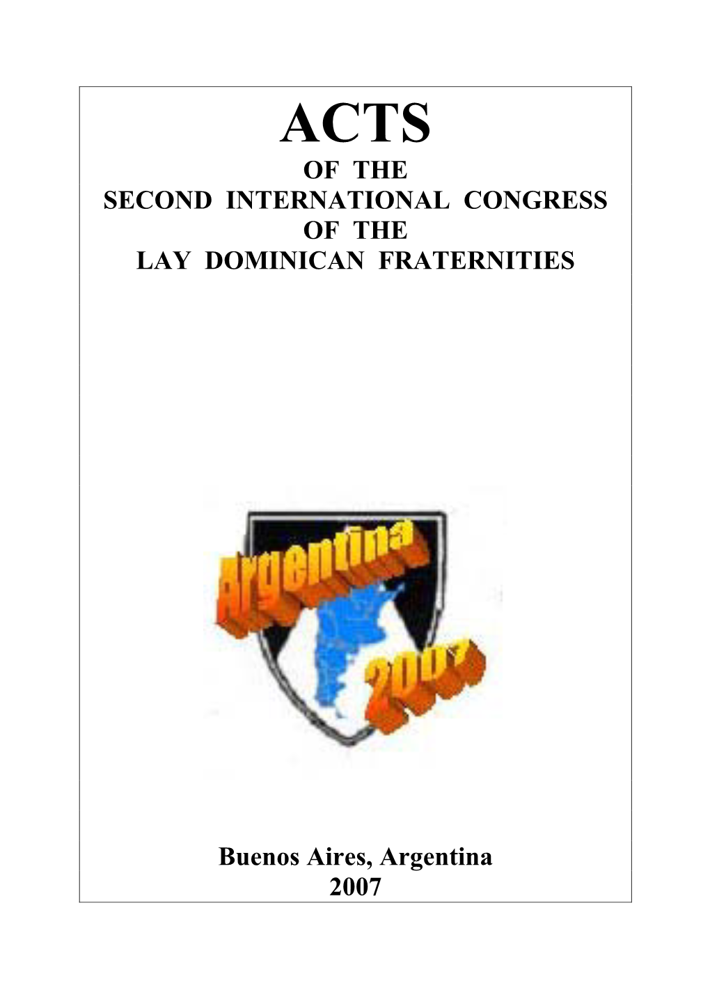 Of the Second International Congress of the Lay Dominican Fraternities