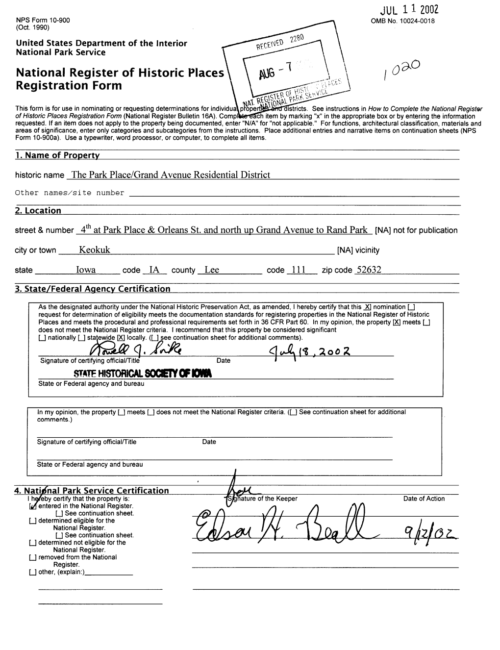 Park Place/Grand Avenue Residential District______Other Names/Site Number ______