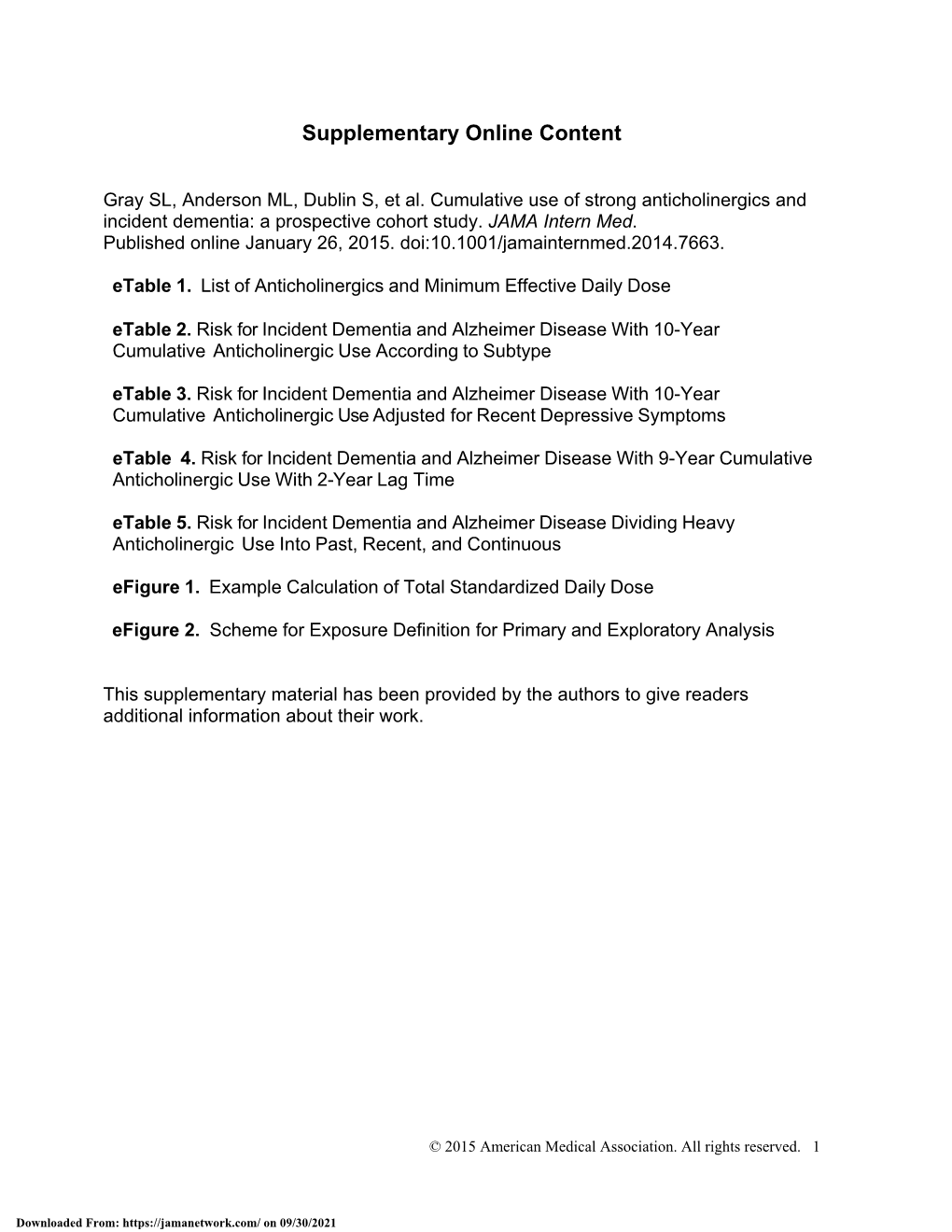 Cumulative Use of Strong Anticholinergics and Incident Dementia: a Prospective Cohort Study