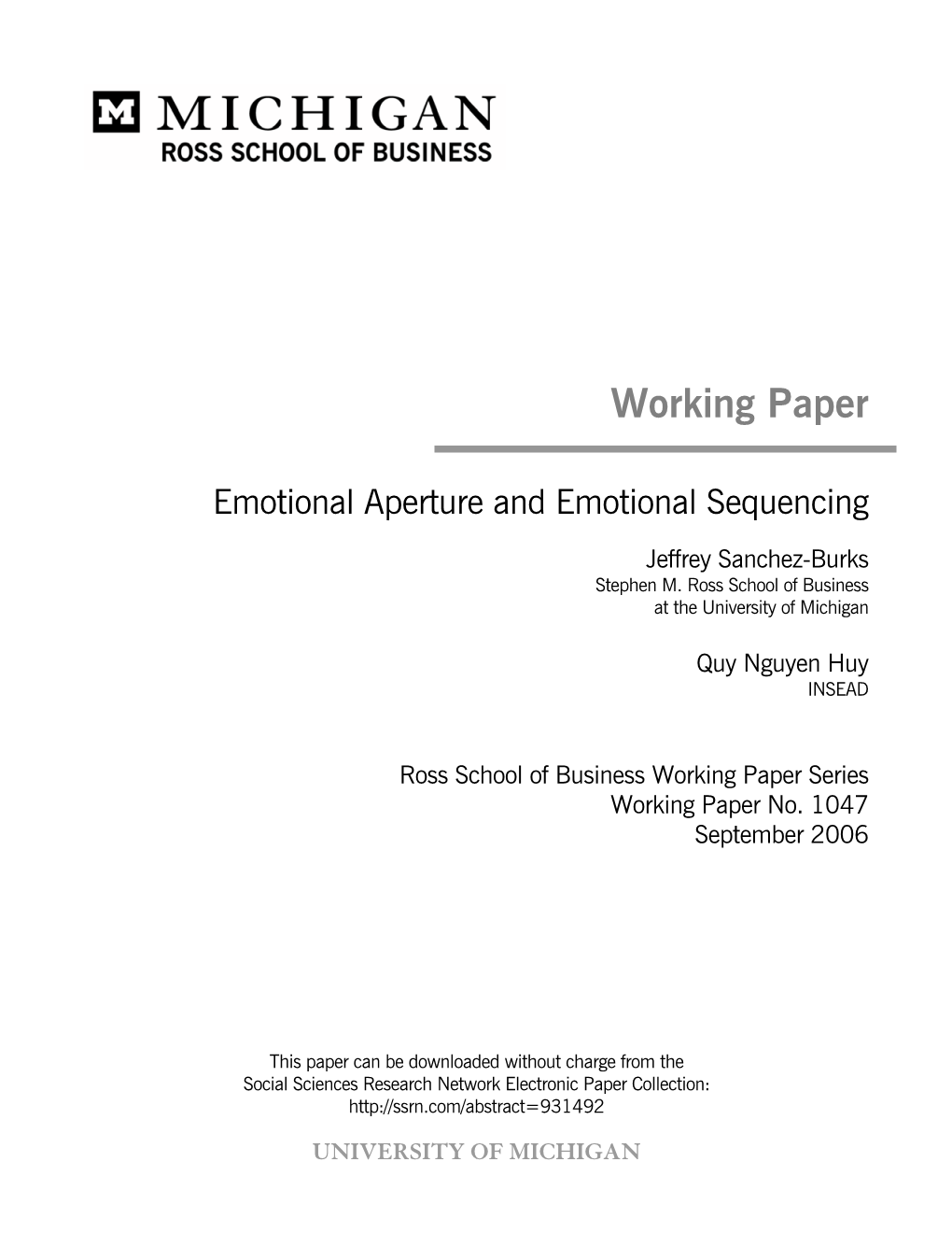 Working Paper = = Emotional Aperture and Emotional Sequencing