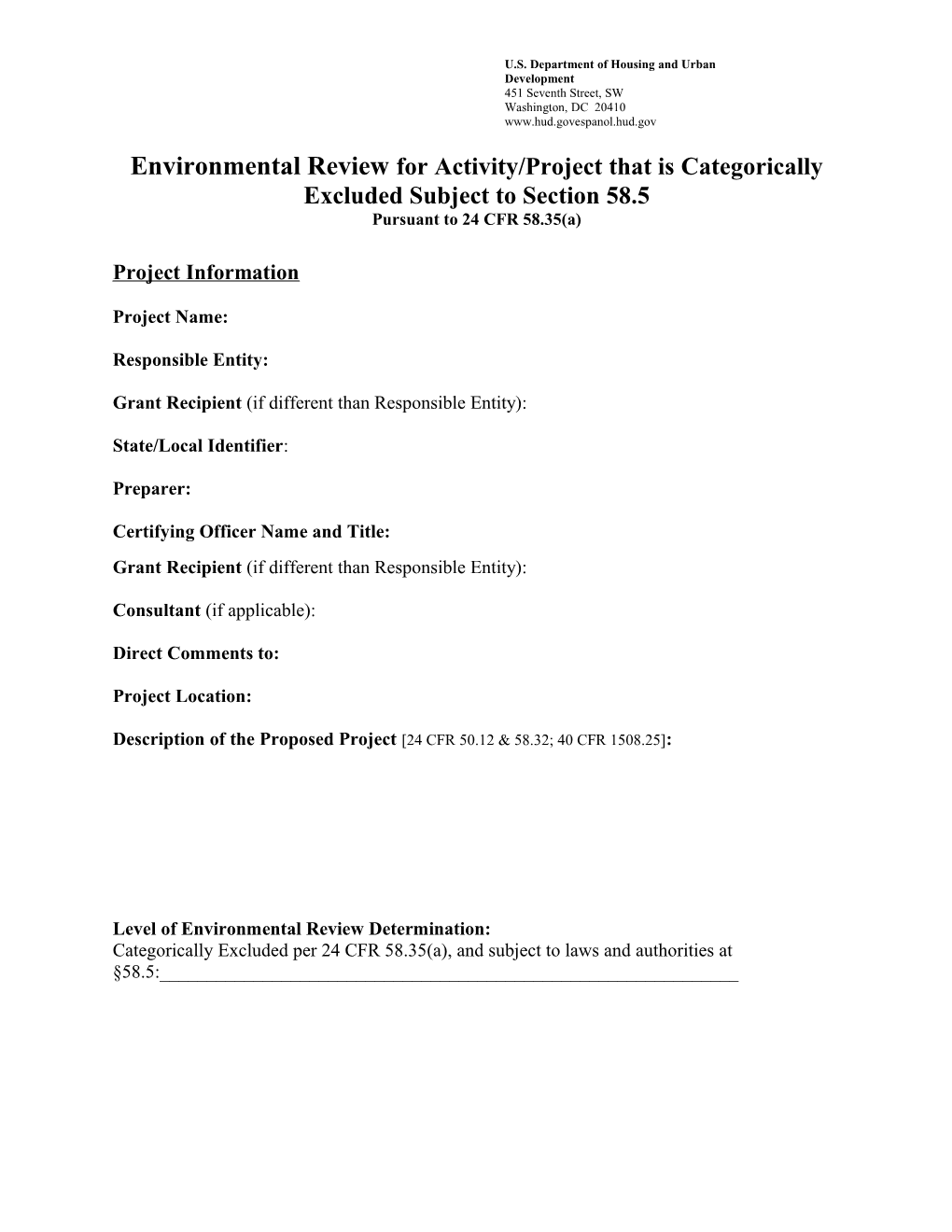 Part 58 Environmental Review - CEST Format