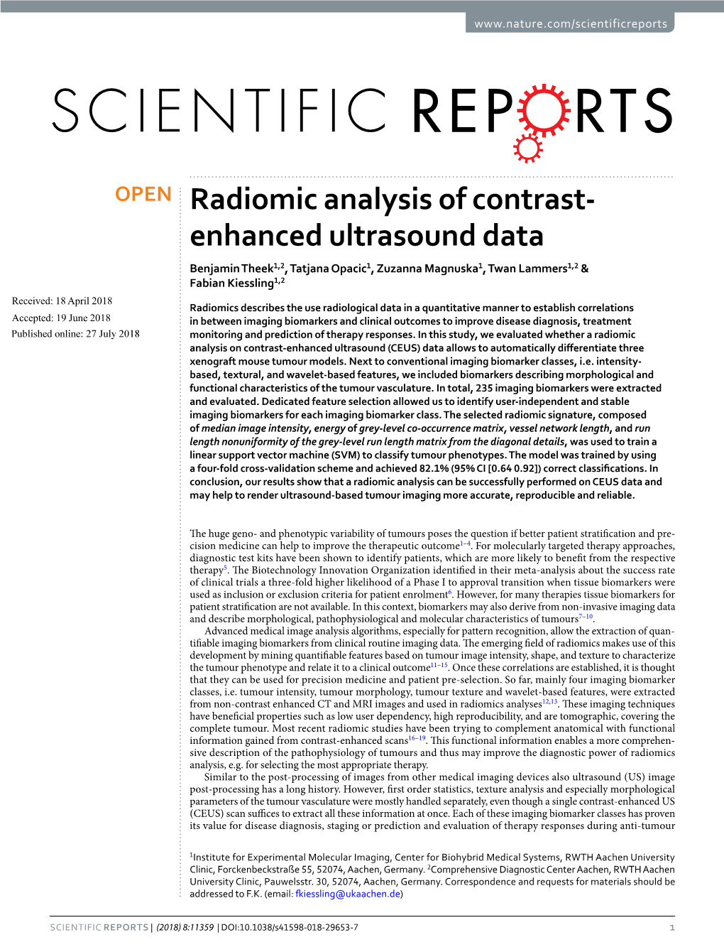 Radiomic Analysis of Contrast-Enhanced Ultrasound Data