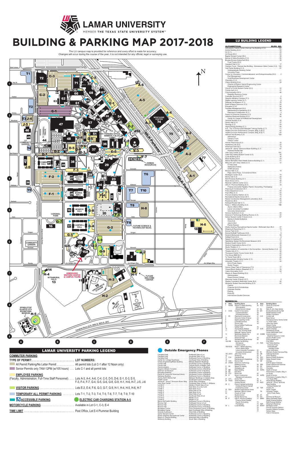 LAMAR UNIVERSITY PARKING LEGEND Outside Emergency Phones University Advancement 53 W Wimberly Student Services Bldg