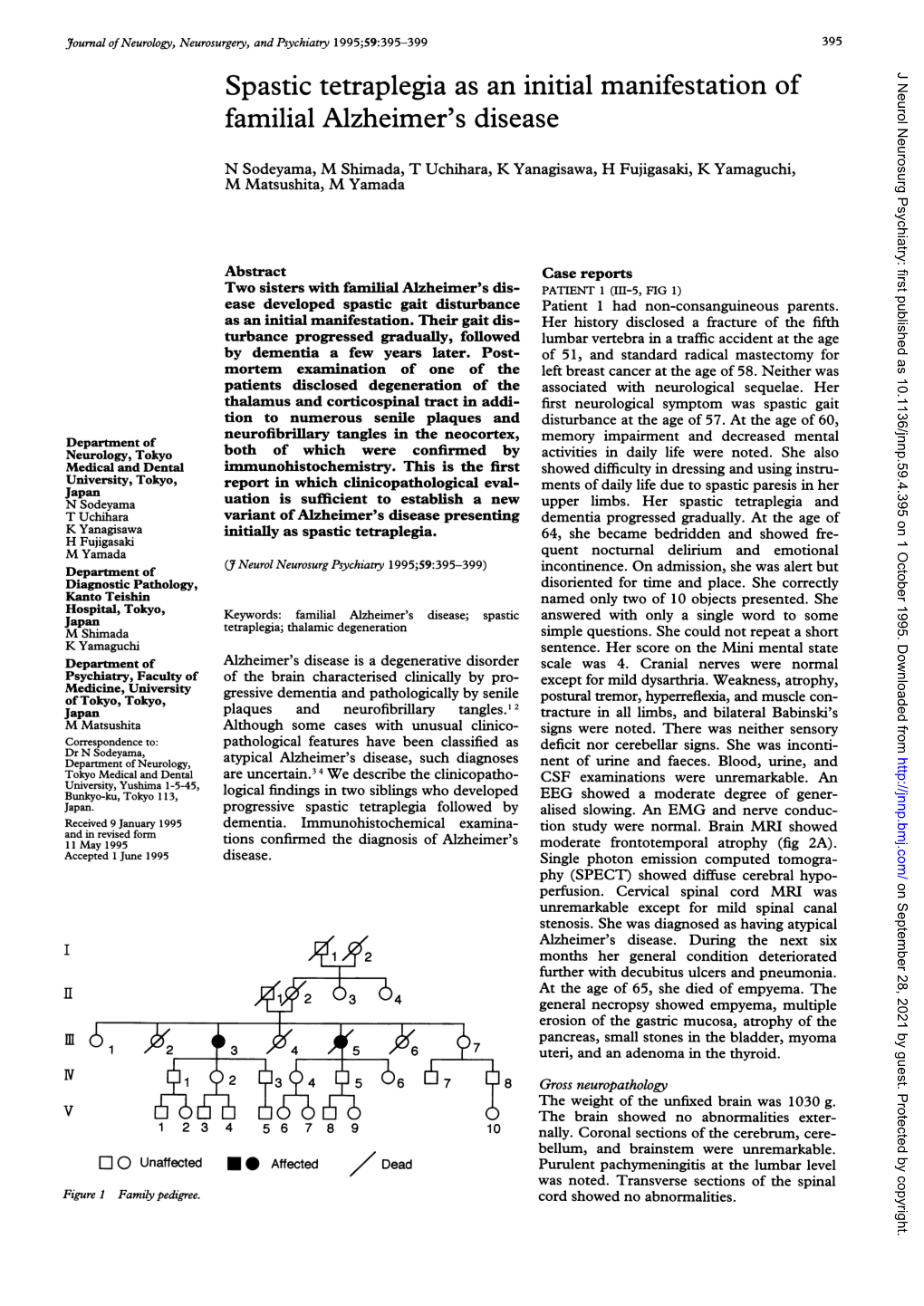 Spastic Tetraplegia As an Initial Manifestation of Familial Alzheimer's Disease