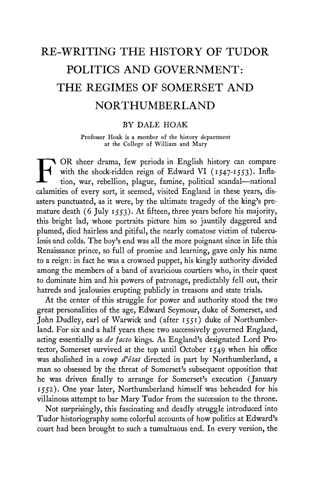 The Regimes of Somerset and Northumberland