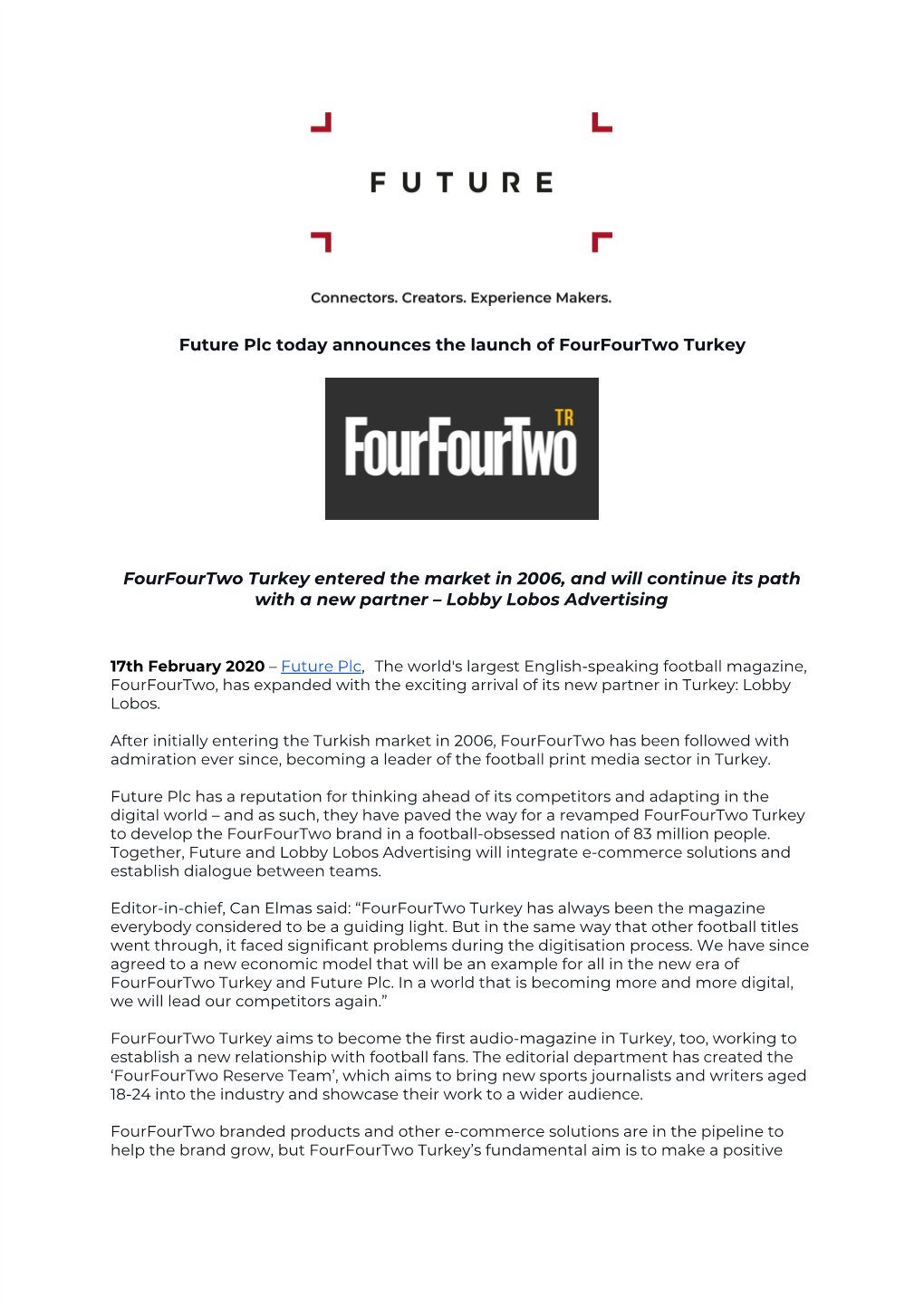 Future Plc Today Announces the Launch of Fourfourtwo Turkey