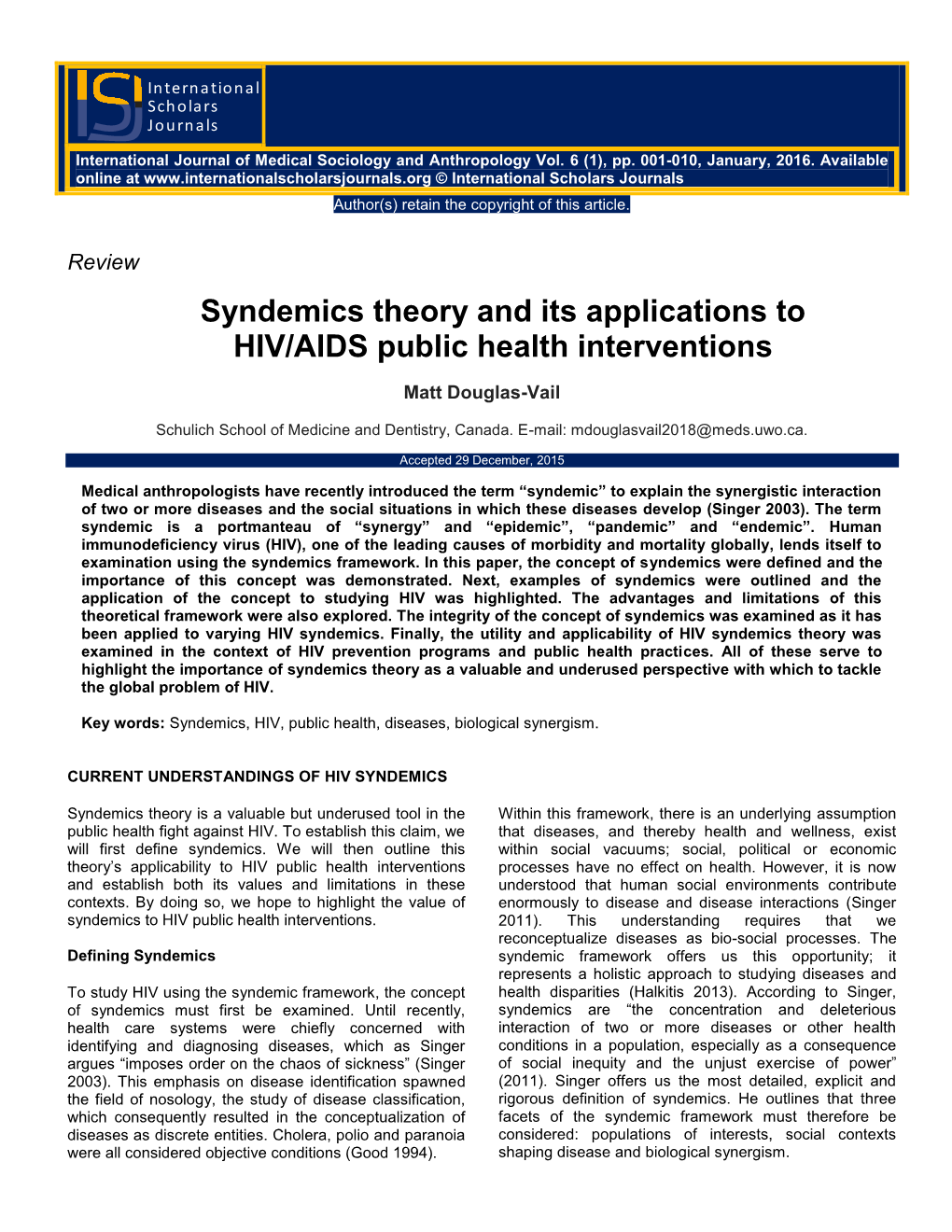 Syndemics Theory and Its Applications to HIV/AIDS Public Health Interventions