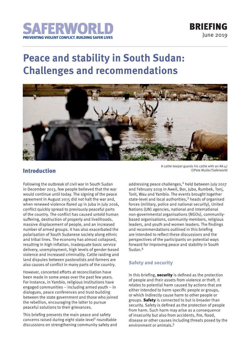 Peace and Stability in South Sudan: Challenges and Recommendations