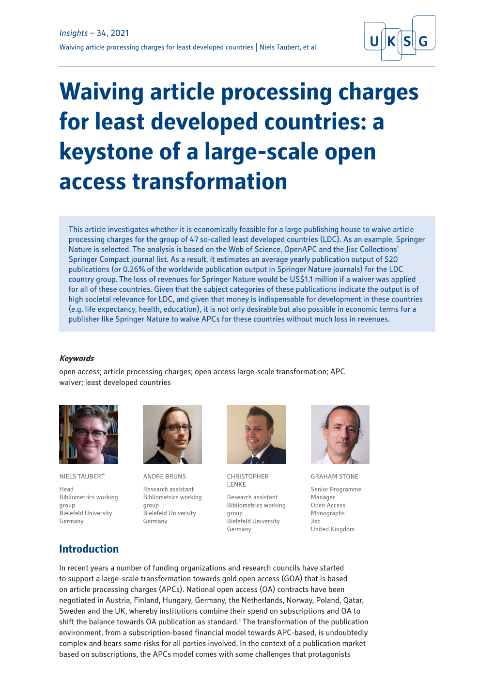 Waiving Article Processing Charges for Least Developed Countries | Niels Taubert, Et Al